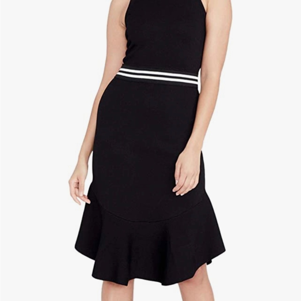 Rachel Roy Womens Wavy Stripe Fit & Flare Dress, Black, Medium